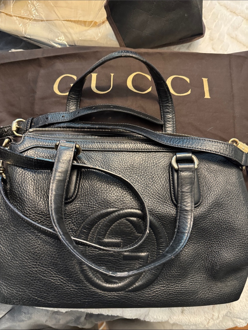Gucci Black Leather Double-Handle Shoulder Bag